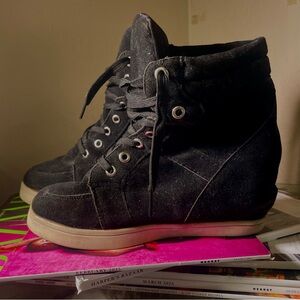 Black High-Top Women's Faux Suede Wedge Sneakers Sz 7.5
